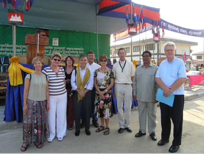 Inauguration of Don Bosco Phnom Penh Father John with donors.jpg
